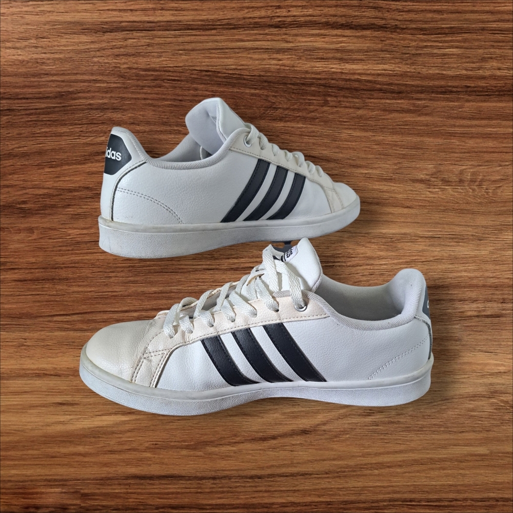 Adidas Neo Cloudfoam Memory Footbed Leather White/ Black/Beige. Men Sneaker Sz 9